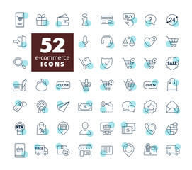 E-commerce set vector icons shopping and online