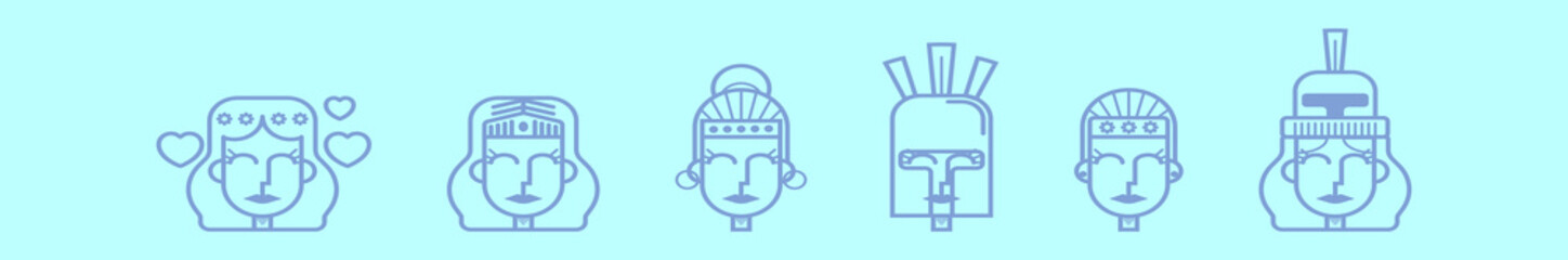 set of athena symbol cartoon icon design template with various models. vector illustration isolated on blue background