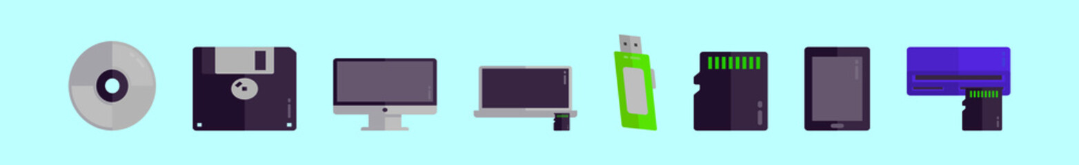 set of drive and computer accessories cartoon icon design template with various models. vector illustration isolated on blue background