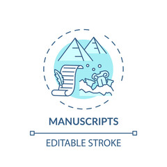 Manuscripts concept icon. Archive collections of online library idea thin line illustration. New technologies. Rare books compilation. Vector isolated outline RGB color drawing. Editable stroke