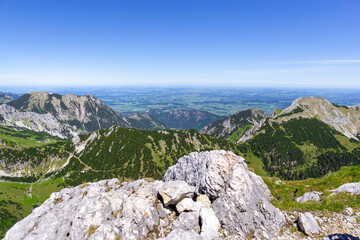 Ausblick Deutsche Alpen vom Gimpel auf das flache Alpenvorland