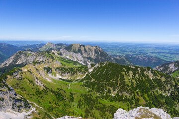 Ausblick Deutsche Alpen vom Gimpel auf das flache Alpenvorland