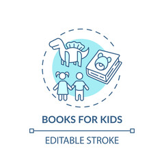 Books for kids concept icon. Online library category idea thin line illustration. New technologies. Available literature. Vector isolated outline RGB color drawing. Editable stroke