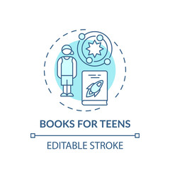Books for teens concept icon. Online library categories idea thin line illustration. New technologies. mportant educational matherials. Vector isolated outline RGB color drawing. Editable stroke