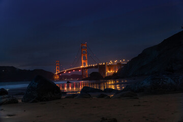 Baker Beach view of Golden Gate Bridge at night