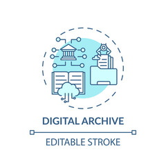 Digital archive concept icon. Online library access idea thin line illustration. Types of digital libraries. Digital Library. Vector isolated outline RGB color drawing. Editable stroke