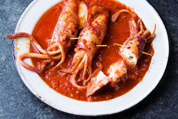rustic italian stuffed calamari in tomato sauce