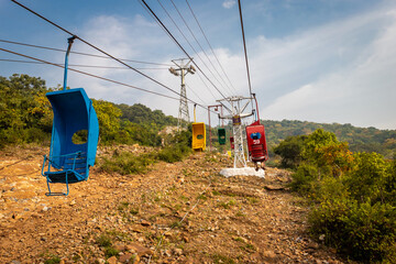 Fototapeta na wymiar rope way or cable car electric for mountain quick reach