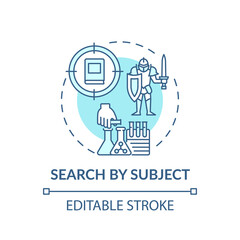 Search by subject concept icon. Online library search options idea thin line illustration. Information access. New technologies. Vector isolated outline RGB color drawing. Editable stroke