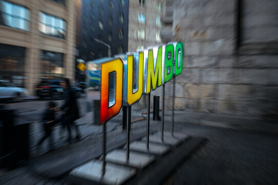 BROOKLYN, NY - NOVEMBER 24, 2017: Art sign displaying Dumbo Brooklyn local area.