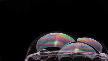 Soap bubbles with abstract pattern, close-up, macro photo, texture, pattern, copy space