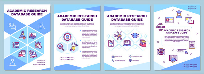 Academic research database guide brochure template. Flyer, booklet, leaflet print, cover design with linear icons. Vector layouts for magazines, annual reports, advertising posters
