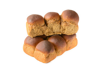rye bread with garlic is isolated on a white background, selective focus.