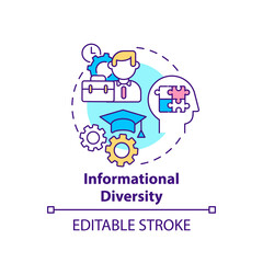 Informational diversity concept icon. Top management diversity types. Recognize individual differences. Company idea thin line illustration. Vector isolated outline RGB color drawing. Editable stroke