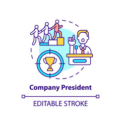 Company president concept icon. Company top management jobs. Leader of company executive group. Businessman idea thin line illustration. Vector isolated outline RGB color drawing. Editable stroke