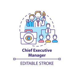 Chief executive manager concept icon. Top management positions. Corporate executives managing organization. Job idea thin line illustration. Vector isolated outline RGB color drawing. Editable stroke