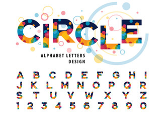 Abstract Colorful Circles inside Alphabet Letters and numbers, Modern Color bubble Fonts, Bold style alphabet letters set design for Celebrate, Party, Festival, 
