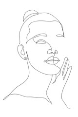 Woman beauty. Abstract female portrait, continuous line style. Minimalist fashion design, quick sketch, vector illustration for t-shirt, prints, covers, posters, logo, tattoo