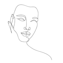 Woman beauty. Abstract female portrait, continuous line style. Minimalist fashion design, quick sketch, vector illustration for t-shirt, prints, covers, posters, logo, tattoo