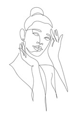 Woman beauty. Abstract female portrait, continuous line style. Minimalist fashion design, quick sketch, vector illustration for t-shirt, prints, covers, posters, logo, tattoo