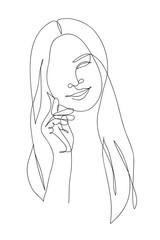 Woman beauty. Abstract female portrait, continuous line style. Minimalist fashion design, quick sketch, vector illustration for t-shirt, prints, covers, posters, logo, tattoo