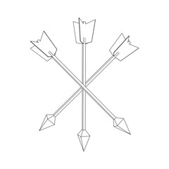 Medieval bow arrow. Wireframe low poly mesh vector illustration.