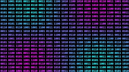 Abstract binary code background - wall of 4-digit binary numbers in blue gradient on black background - 3D illustration
