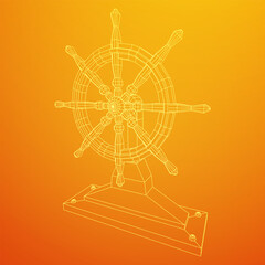 Ship steering wheel. Marine rudder. Wireframe low poly mesh vector illustration.