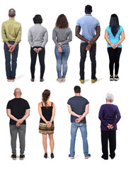Obraz premium women and man with hands crossed behind back on white background