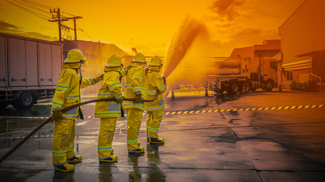 Fireman in emergency drill training session © Polawat