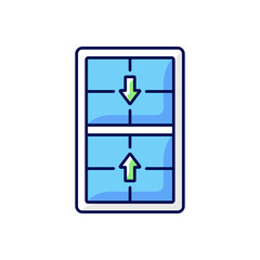 Double-hung windows RGB color icon. Two operating sash moving up, down. Vertical-sliding window. Efficient ventilation on top, bottom. Home energy efficiency improvement. Isolated vector illustration