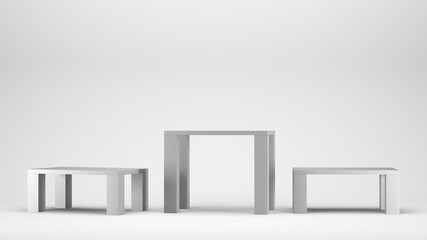 3d illustration concept of modern table or stands on a white background 