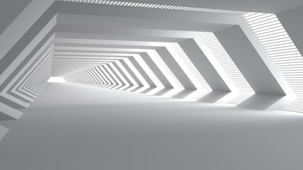 Obraz premium 3D rendering of Empty space concrete room and the pathway area indefinitely with the gap and glowing light. Museum space design, the rhythm of the square frame and the gap, Geometric structure.