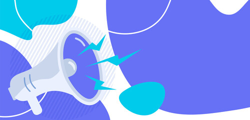 Purple banner with loudspeaker, with a blank space for your text.