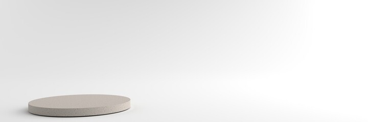 3D rendering of Round marble Pedestal, Podium for display product on the white floor. Pedestal can be used for commercial advertising, Isolated on white background, Product Presentation, illustration.