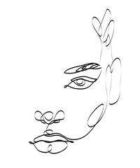 Abstract human face, continuous line style. Minimalist fashion design, quick sketch, vector illustration for t-shirt, prints, covers, posters, logo, tattoo