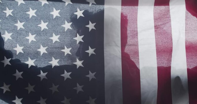US constitution and US flag