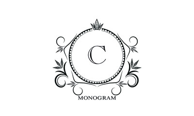 Monogram template, initial monogram letter C. Retro logo for cafe, bar, restaurant, invitation. Business style or company brand.