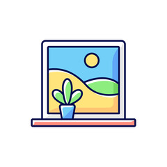 Picture windows RGB color icon. Large, fixed-pane window without glazing bars. Clear view without obstructions. Natural light access. Outside environment view maximizing. Isolated vector illustration