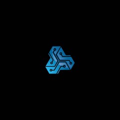 Triple S 3D tech logo design blue color
