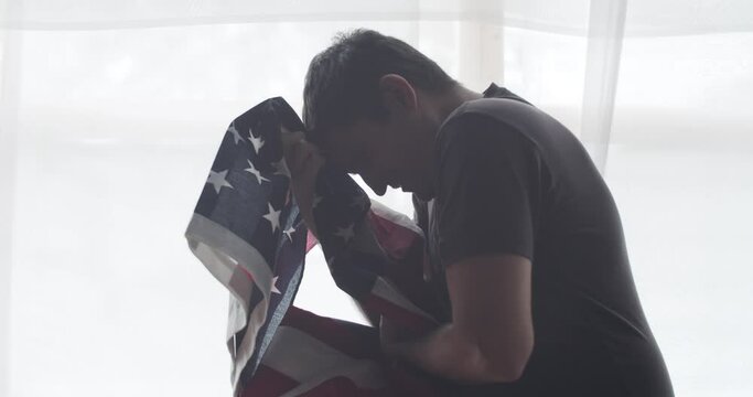 US constitution and US flag