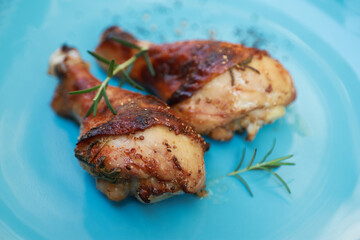 baked roasted chicken meat with herbal ingredient like rosemary