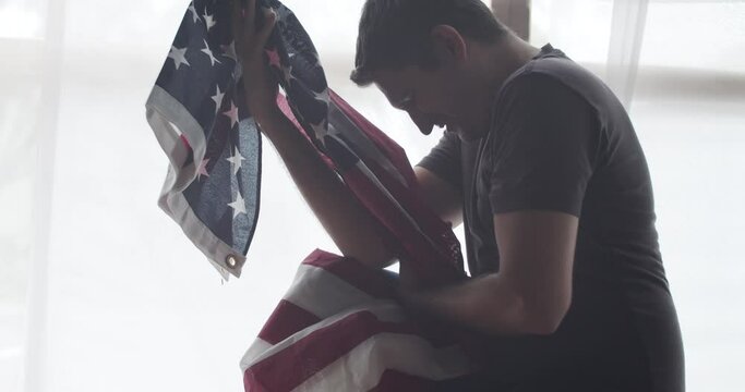 US constitution and US flag