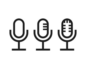 Microphone line icon set isolated on white background. Podcast icon, voice recording. Retro microphone-vector
