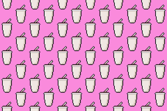 Bright Pink Milkshake Pixel Background