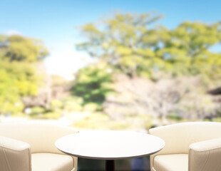Table Top And Blur Nature For  Background