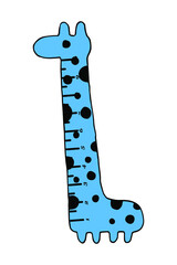 Cute girafe with a blue ruler. Vector illustration in doodle cartoon style. Ruler doodle. Vector EPS 10.