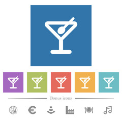 Cocktail flat white icons in square backgrounds