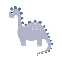 Cute cartoon dinosaur in doodle style. Blue dinosaur isolated on a white background.