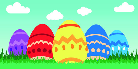 Vector Illustration of Happy Easter Holiday with Egg, Flower. International Celebration Design with Typography for Greeting Card, Party Invitation or Promotion Poster.
